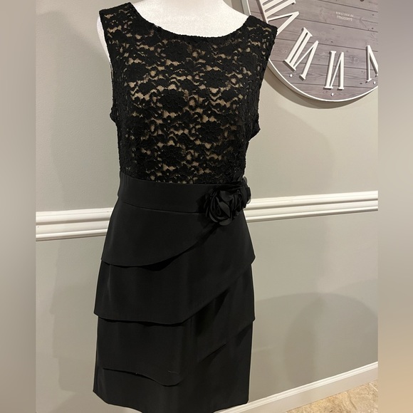 Women's Black Lace over nude color dress Macy's Brand Connected…NWOT - Picture 1 of 12
